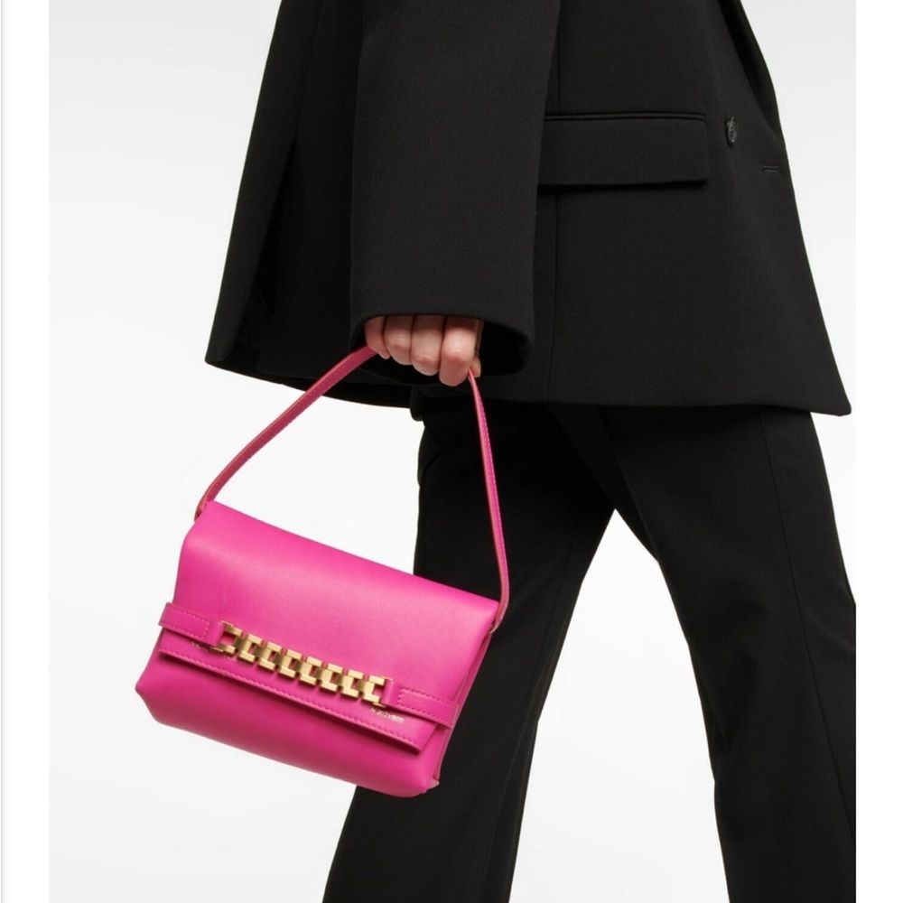 LIKE NEW Victoria Beckham Mini Chain Pouch Bag Fuchsia Pink Lambskin Leather